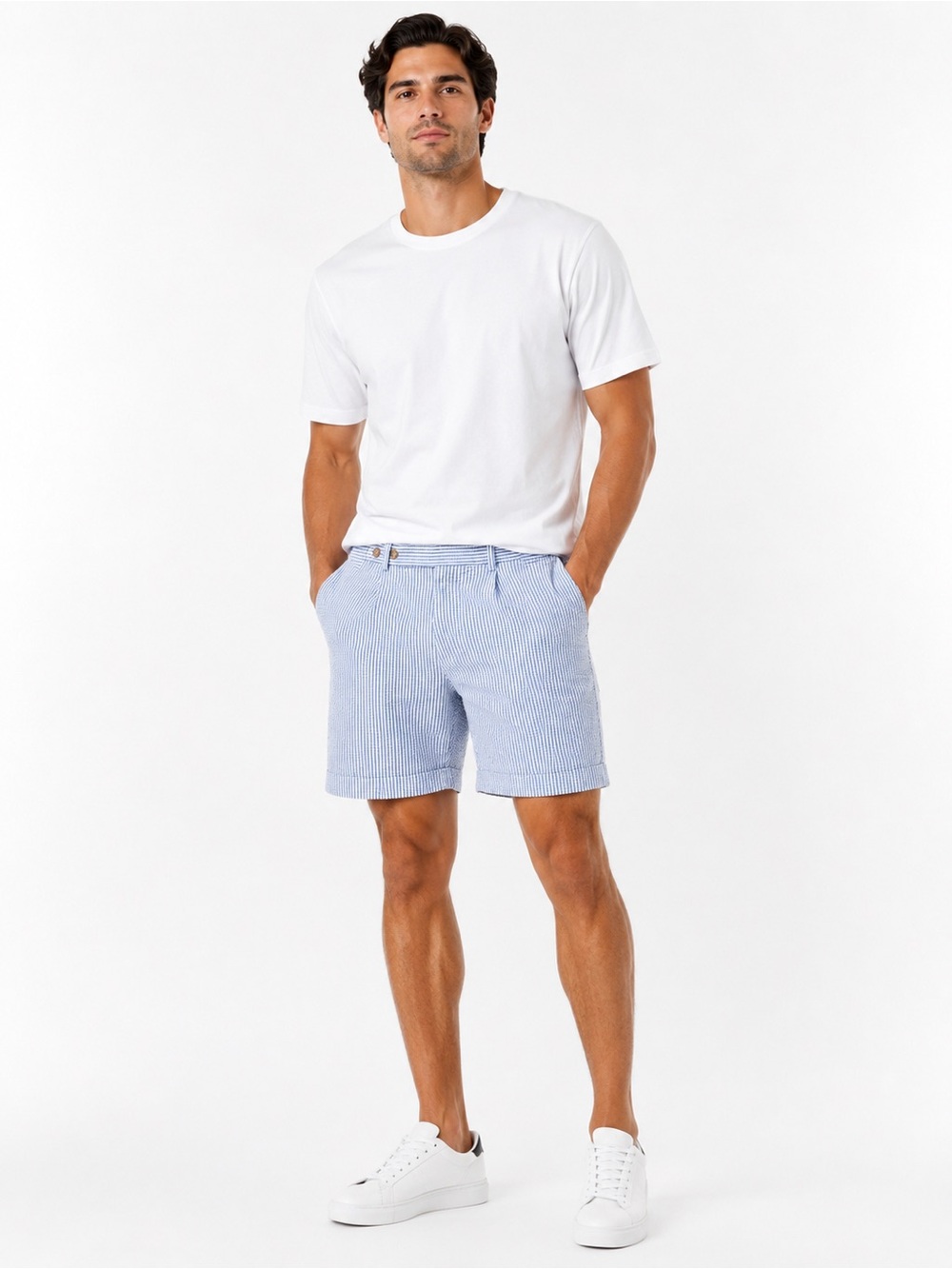 H.Y.Y Flat Front Men's Shorts in Light Blue w/ Pinstripes